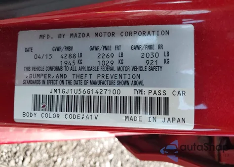 2016 Mazda Mazda6 I Sport z USA, uszkodzony, nr VIN JM1GJ1U56G1427100